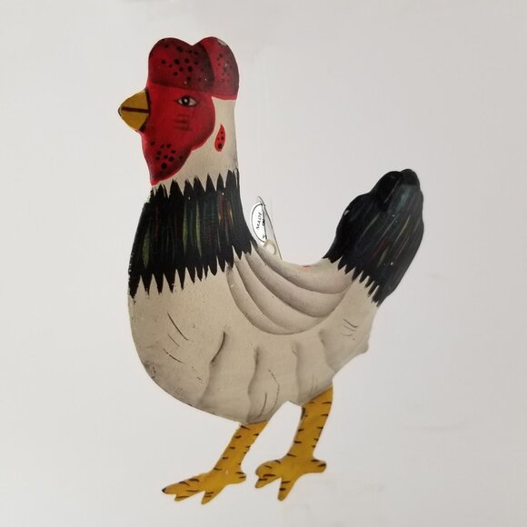 Primitive Chicken Rooster Metal Ornament Figurine Rustic Farmhouse Original Tag - Picture 1 of 9